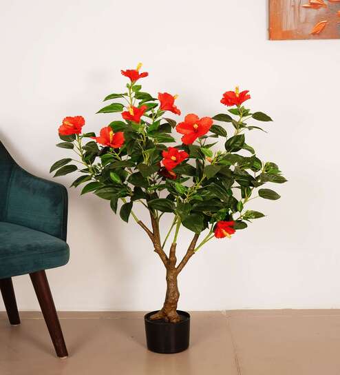 3.6Ft Artificial Hibiscus Flower Plant with Pot