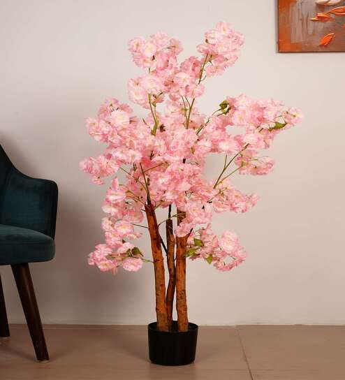 3.6Ft Artificial Pink Blossom Tree Plant with Pot