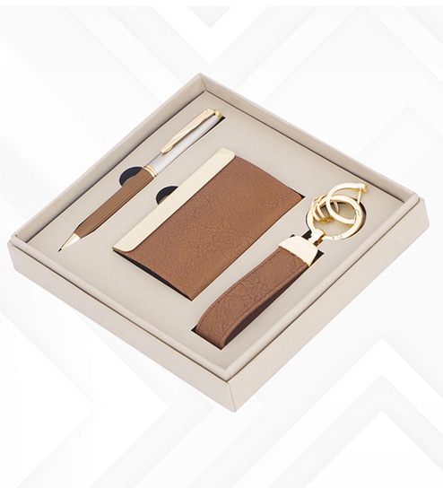 3 in 1 Brown Keychain , Pen and Card Holder Combo Gift Set-image-26