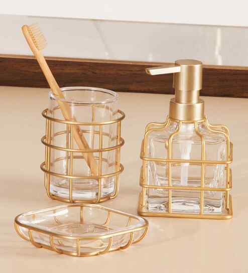 Gold Glass 3Pcs Bath Set