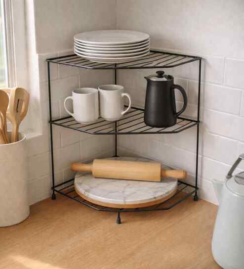 3-Tier Black Heavy Duty Metal Countertop Corner Storage Rack