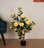 3.6Ft Artificial Camellia Flower Plant with Yellow Blooms with Pot