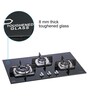 3 Burner Built In Glass Gas Hob with Italian Double Ring Brass Burner Auto Ignition