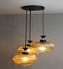3-Light Amber Ribbed Glass Cluster Hanging Light