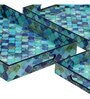 Blue Engineered Wood Rectangle (Set of 3)Serving Tray