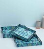 Blue Engineered Wood Rectangle (Set of 3)Serving Tray