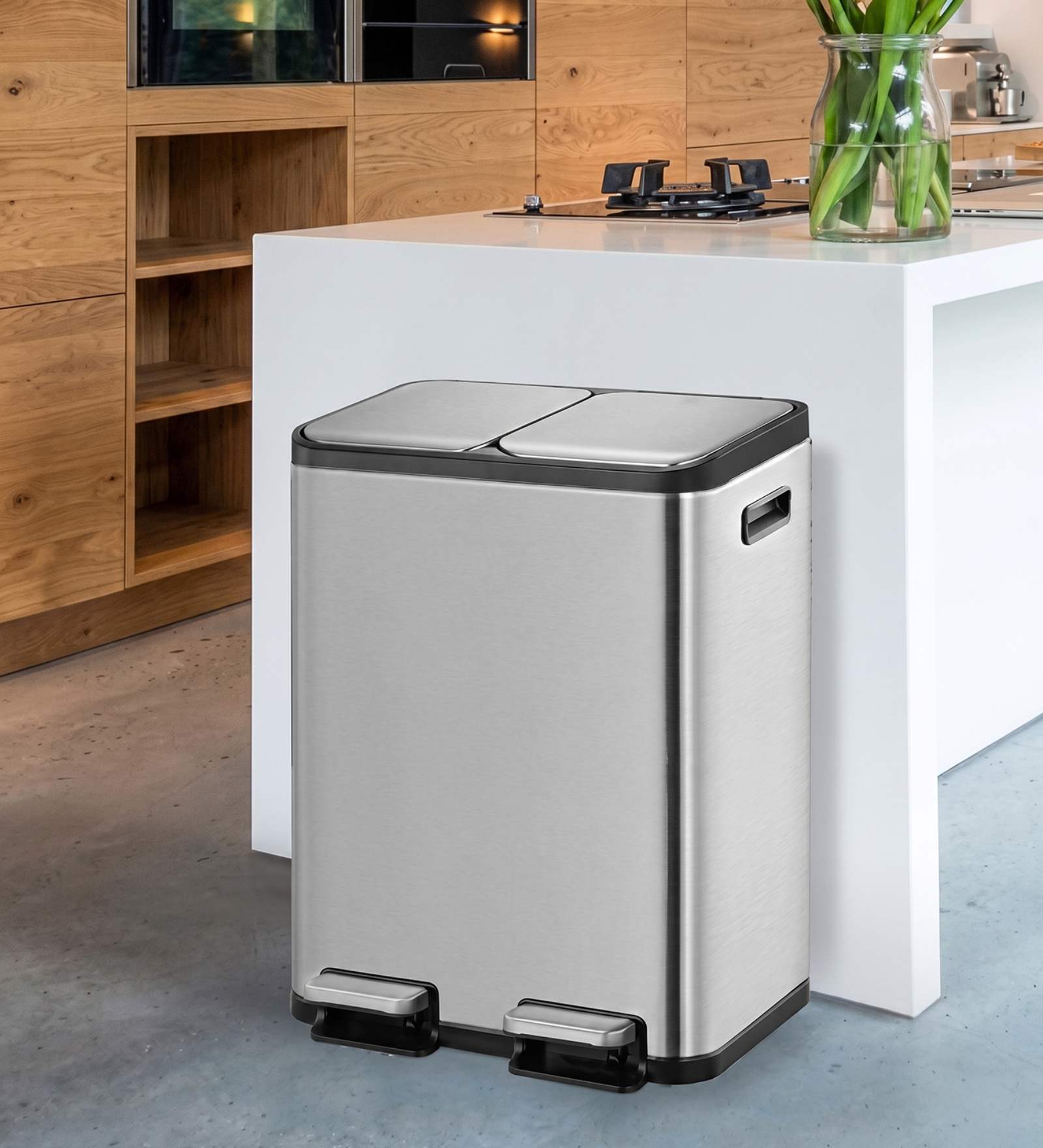 30+30 Litre Metallic Stainless Steel Dustbin