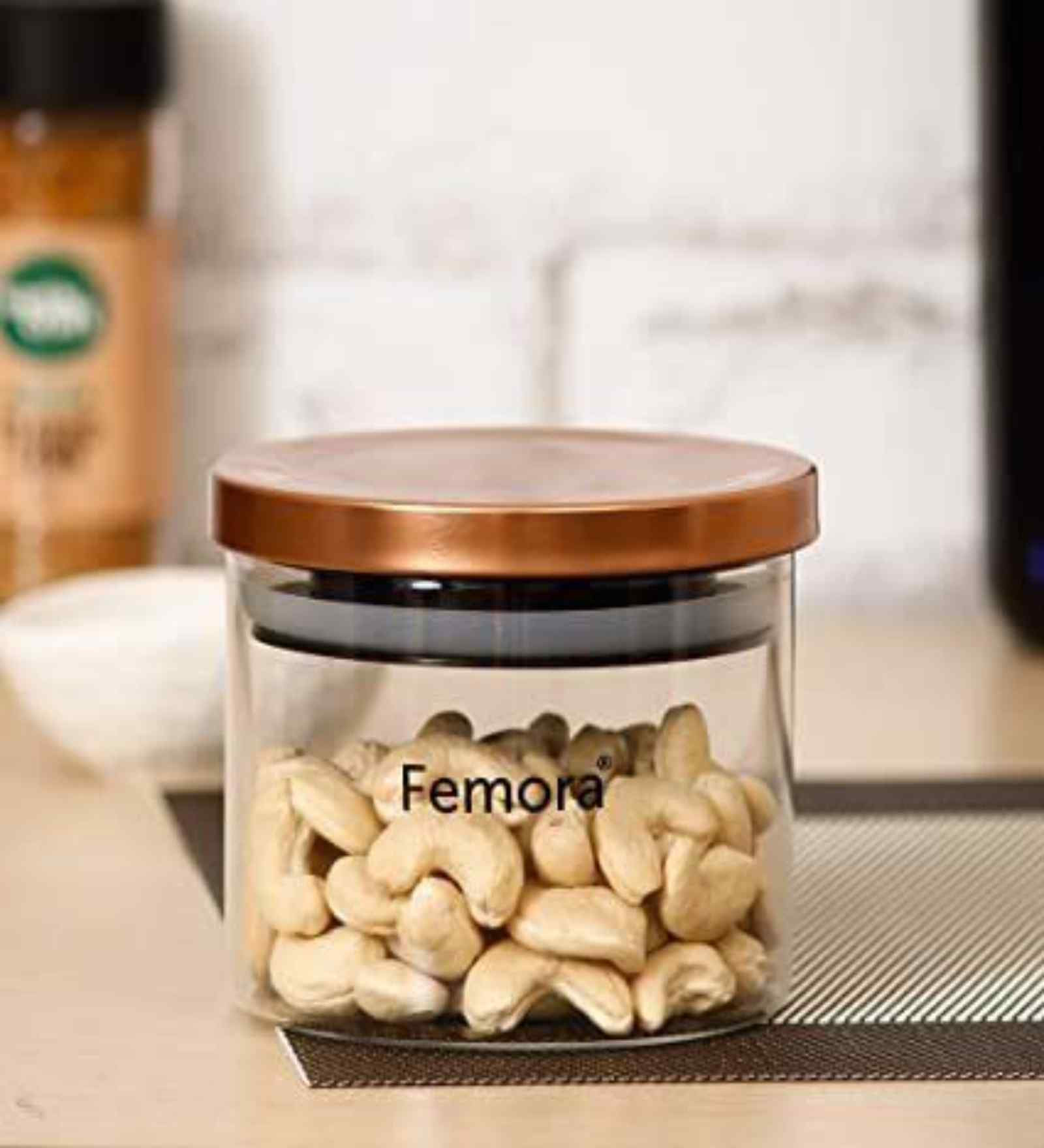 300 ml Borosilicate Glass Kitchen Storage Jar with Golden Metallic Lid 300 ml Borosilicate Glass Kitchen Storage Jar with Golden Metallic Lid