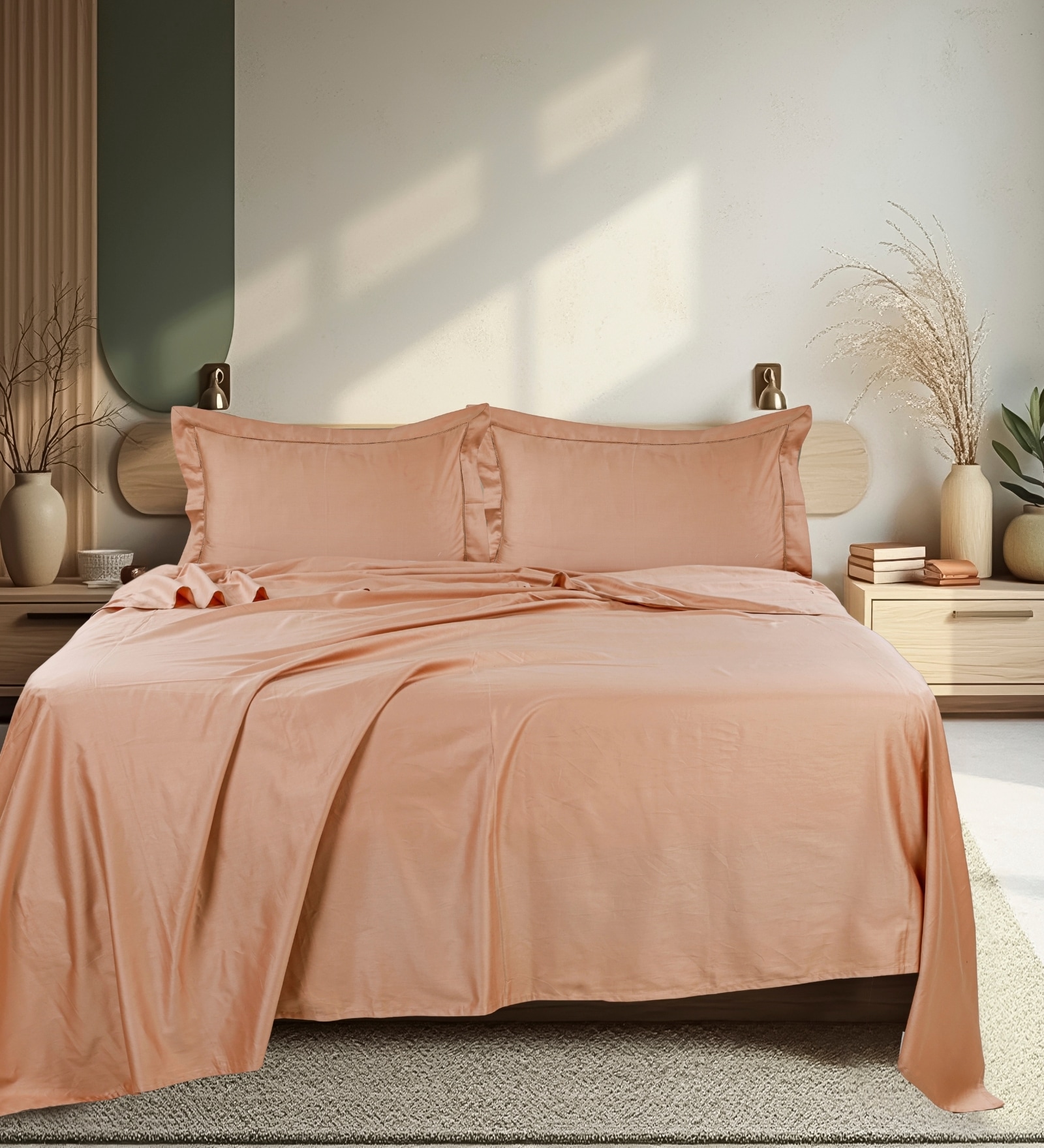 Pink 300 TC Cotton King Sized Bedsheet With 2 Pillow Covers