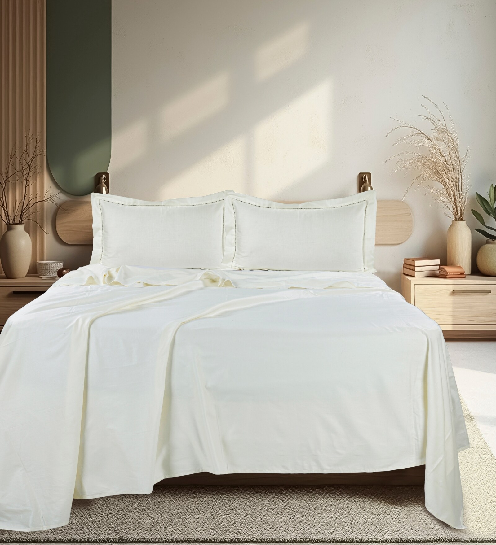 White 300 TC Cotton King Sized Bedsheet With 2 Pillow Covers