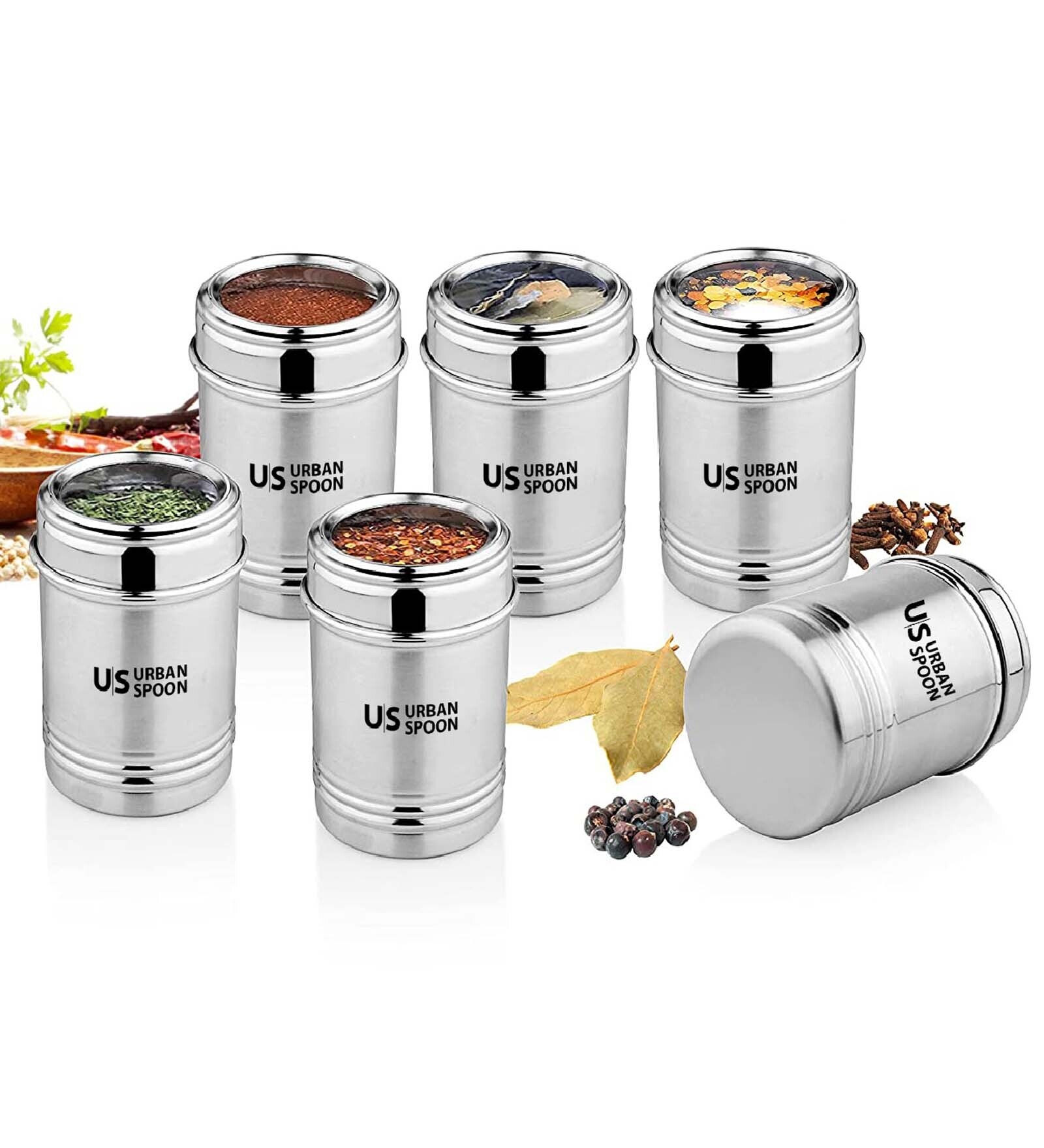 300ml Silver Stainless Steel (Set of 6) Spice Jars