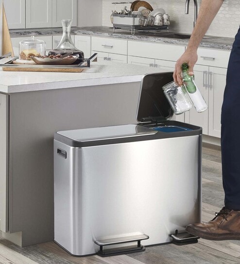 30+15 Litre Metallic Stainless Steel Dustbin