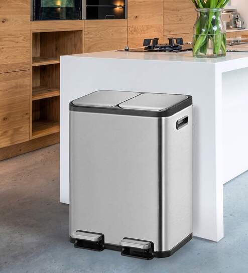 30+30 Litre Metallic Stainless Steel Dustbin