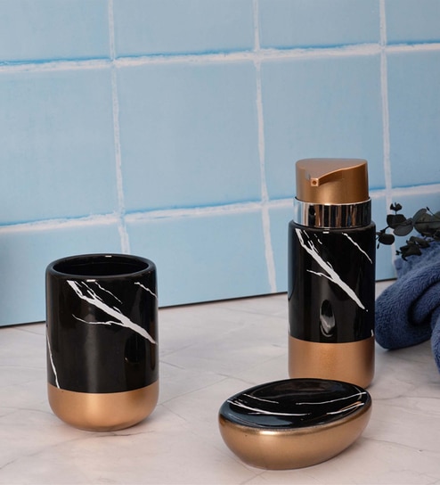 300 ML Set Of 3 Black Porcelain Timeless Touch Bath Set