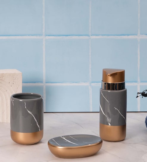 300 ML Set Of 3 Grey Porcelain Timeless Touch Bath Set