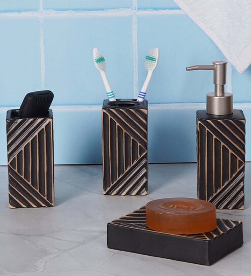 300 ML Set Of 4 Black Porcelain Vintage Charm Bath Set