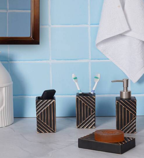 300 ML Set Of 4 Black Porcelain Vintage Charm Bath Set
