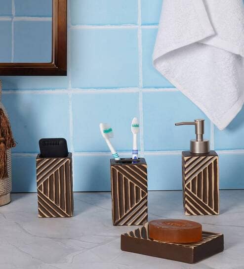 300 ML Set Of 4 Brown Porcelain Vintage Charm Bath Set