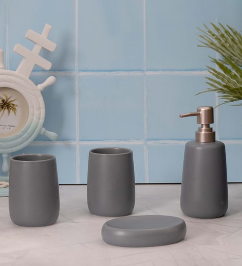 300 ML Set Of 4 Grey Porcelain Bath Bliss Set
