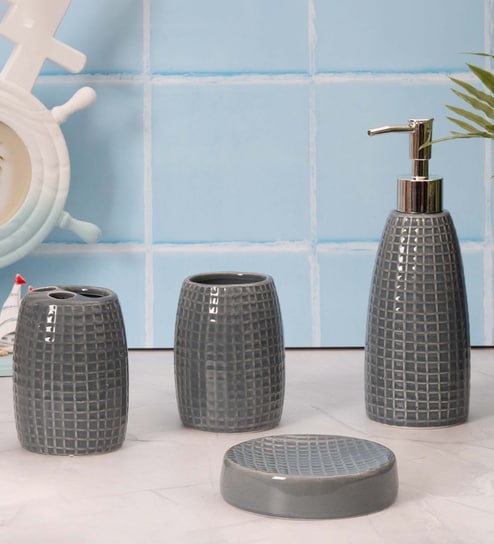 300 ML Set Of 4 Grey Porcelain Glaze & Shine Bath Set