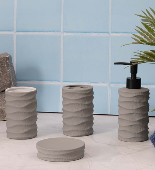 300 ML Set Of 4 Grey Porcelain Matte Ebony Bath Set