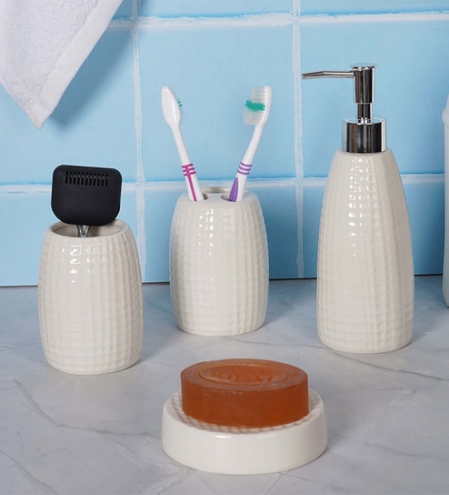 300 ML Set Of 4 White Porcelain Glaze & Shine Bath Set