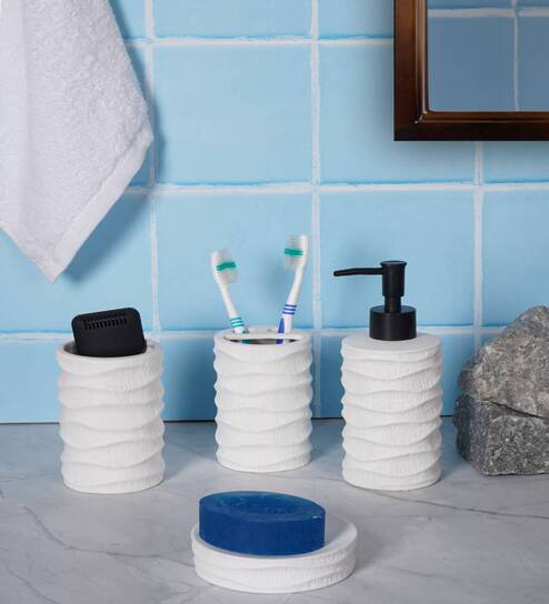 300 ML Set Of 4 White Porcelain Matte Ebony Bath Set