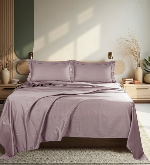 Purple 300 TC Cotton King Sized Bedsheet With 2 Pillow Covers