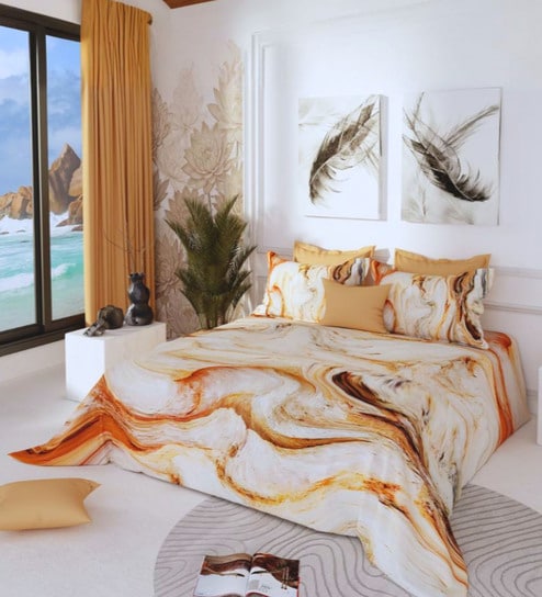 Orange 300 TC King Size Bedsheet with 2 Pillow Covers