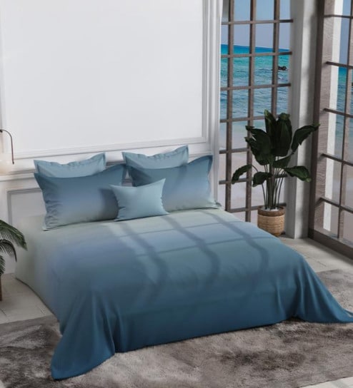 Blue 300 TC King Size Bedsheet with 2 Pillow Covers