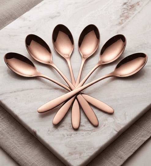 Set of 6 Stainless Steel Rose Gold Spoons