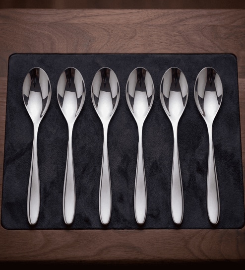 Set of 6 Stainless Steel Silver Spoons