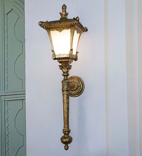 31-Inch Victorian Torchier Outdoor Wall Sconce | Antique Gold Cast Aluminium