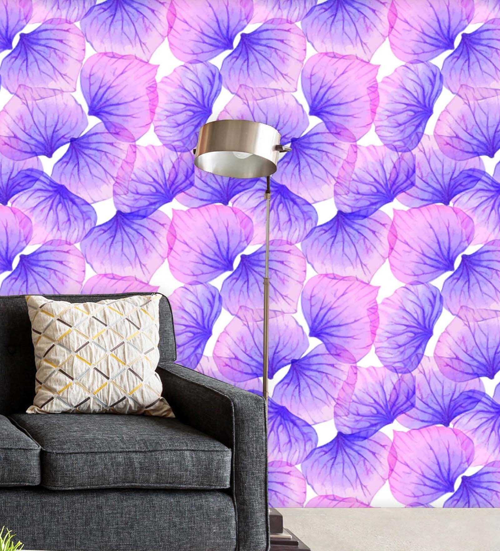 32 Feet Purple Floral 300 Gsm Wallpaper Roll