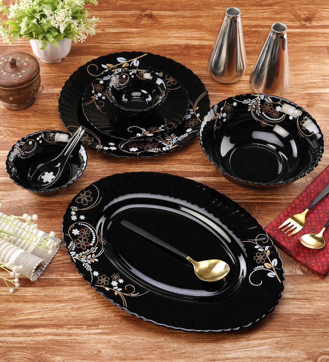 Opalware Dinner Dinner Set Black Colour Sanjeev Kapoor Black 33 PC