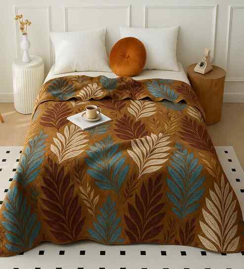 Brown Floral 350 GSM Silky Premium Super Soft Doube Bed Blanket
