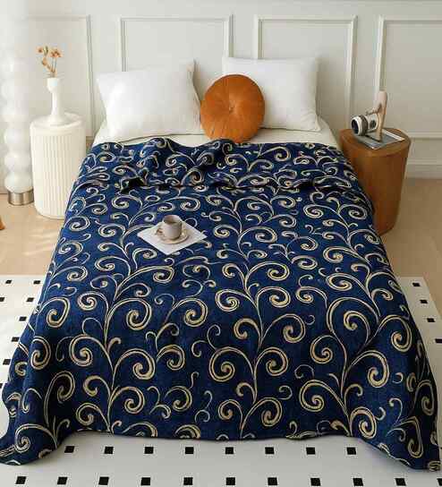 Blue 350 GSM Silky Touch Premium Super Soft Doube Bed Blanket