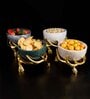 350ml Stoneware Marble Dry Fruit Bowl with with Brass Metal Stand (Beige & Gold)