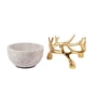 350ml Stoneware Marble Dry Fruit Bowl with with Brass Metal Stand (Beige & Gold)