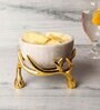 350ml Stoneware Marble Dry Fruit Bowl with with Brass Metal Stand (Beige & Gold)
