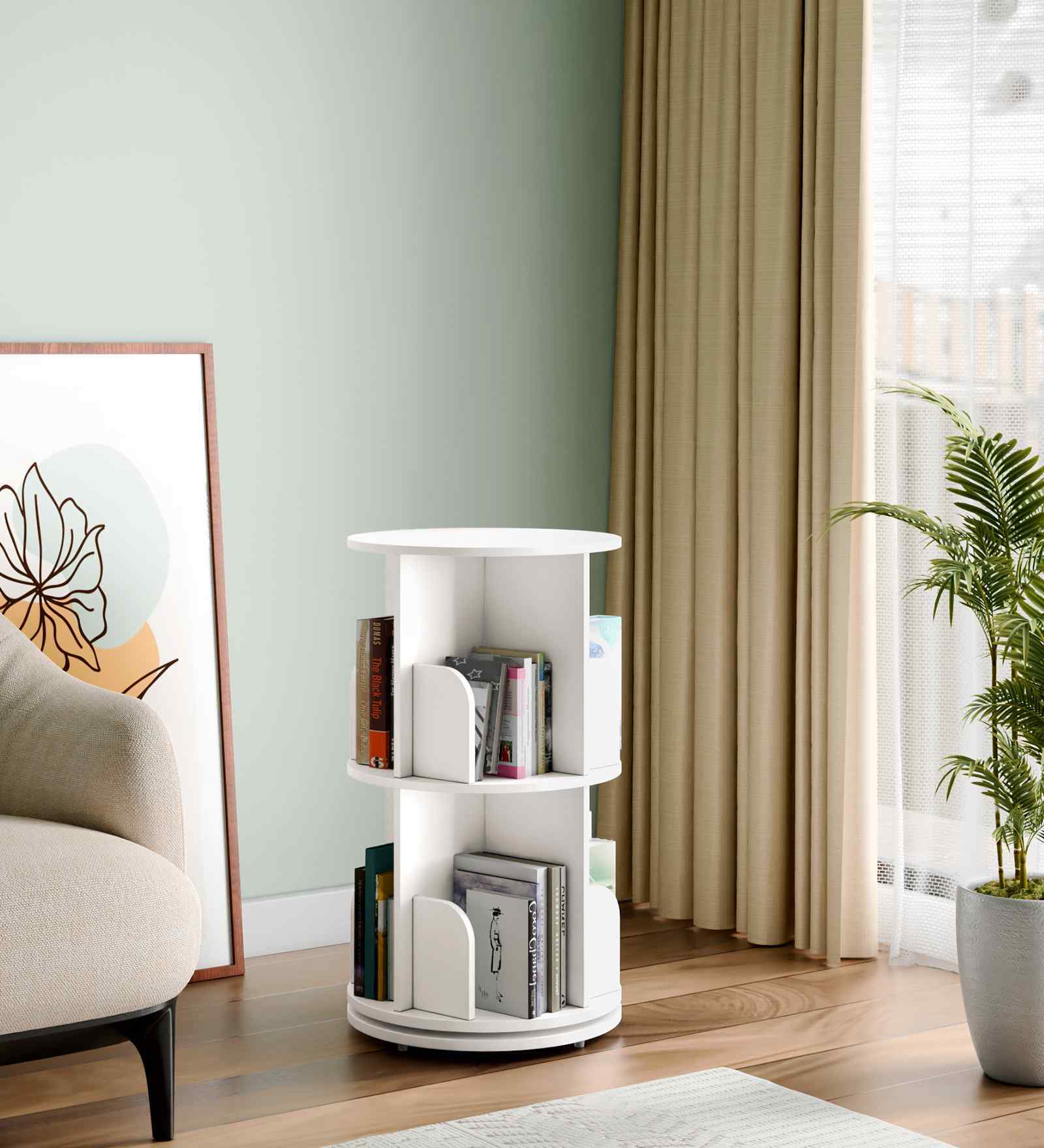 Tornado 360 Rotating 2-Tier Bookshelf In White In White finish