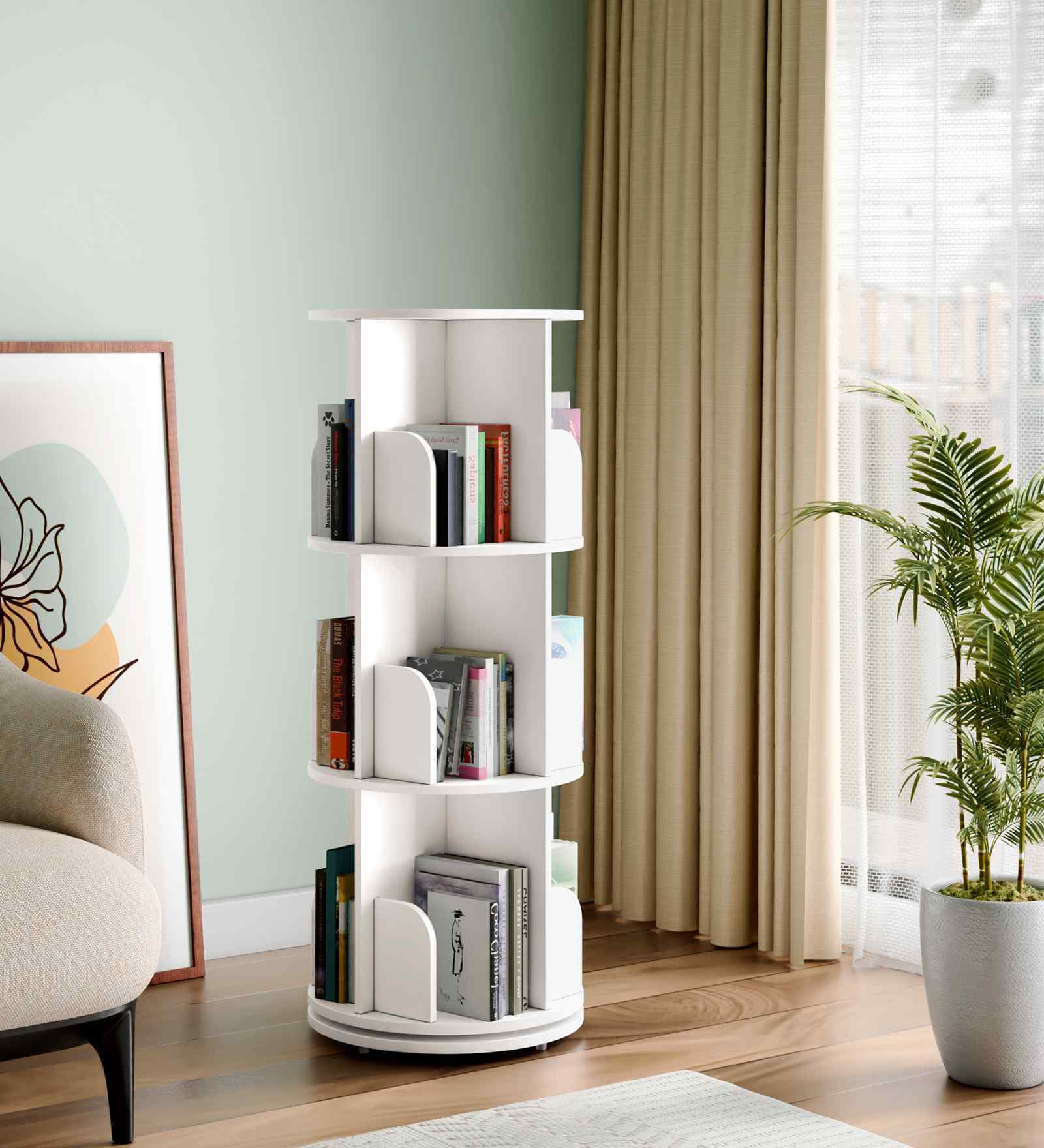 Tornado 360 Rotating 3-Tier Bookshelf In White In White finish