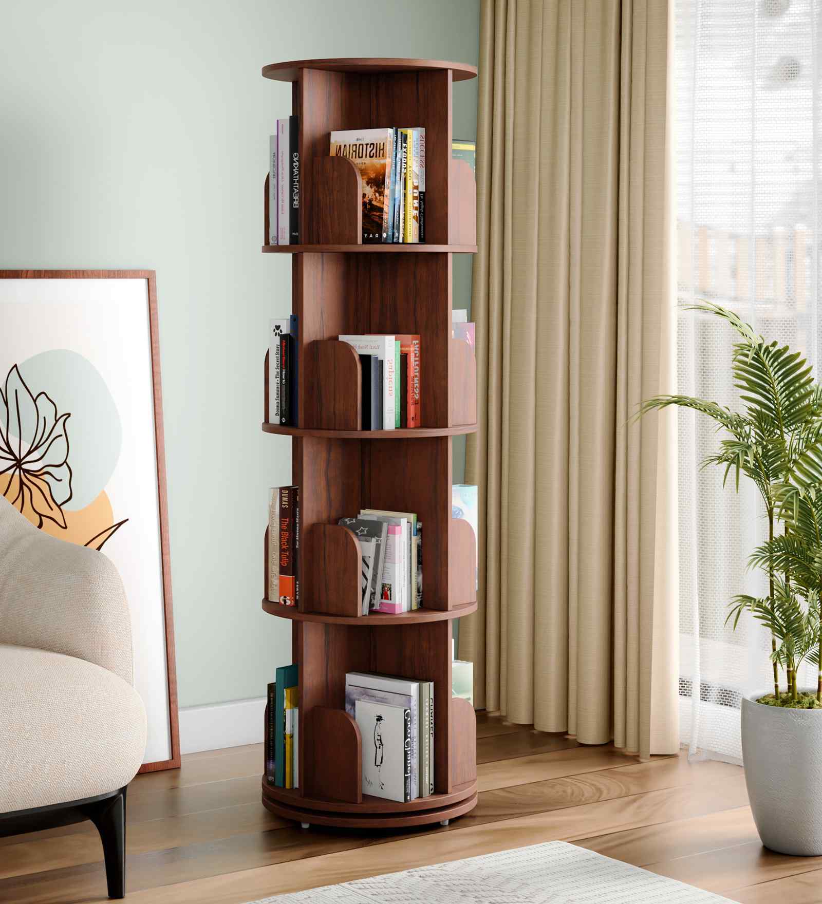 Tornado 360 Rotating 4-Tier Bookshelf In Brown In Brown finish
