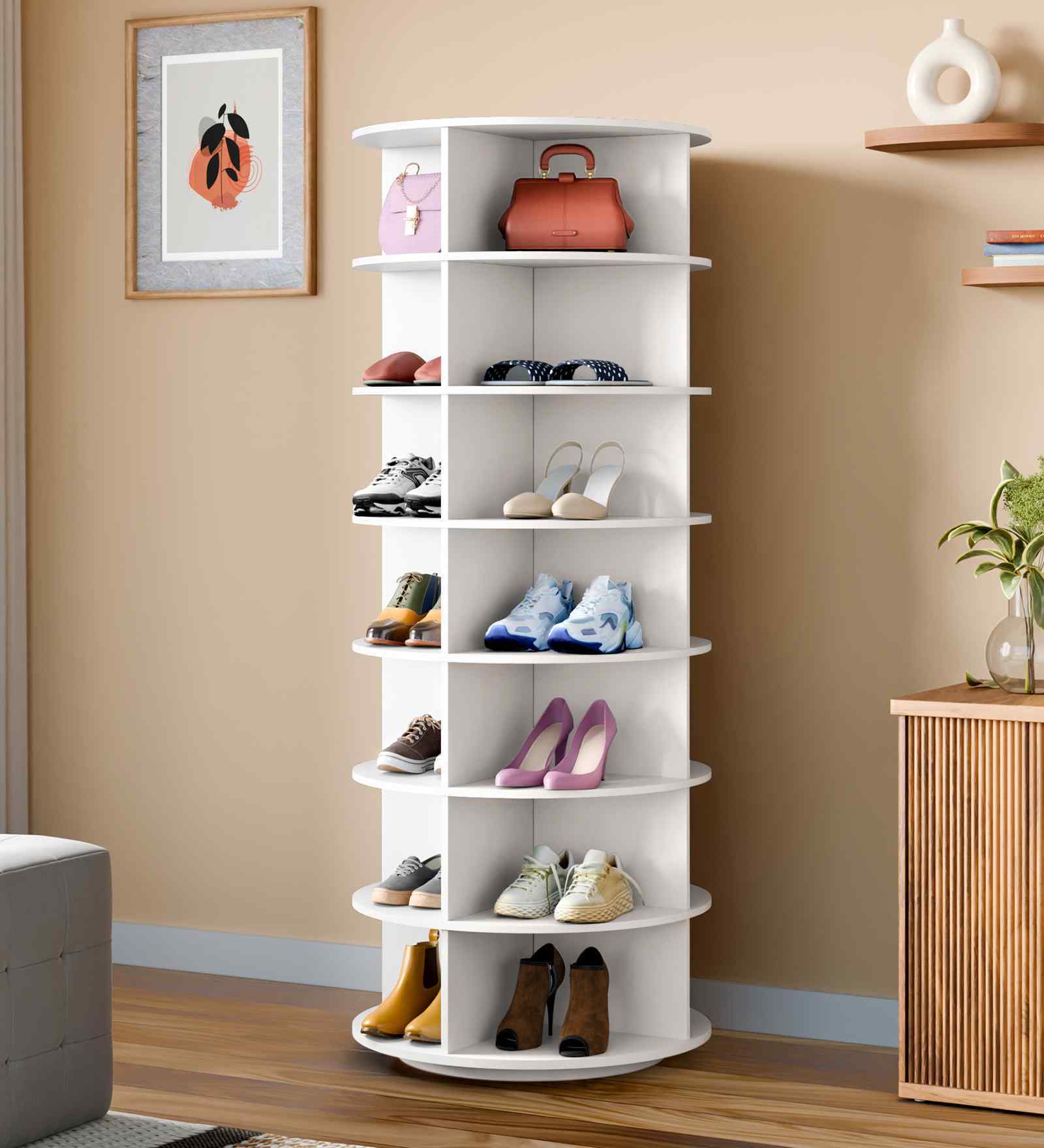 Tornado 360 Rotating 7-Tier Shoe Rack In White In White finish Tornado 360 Rotating 7-Tier Shoe Rack In White In White finish