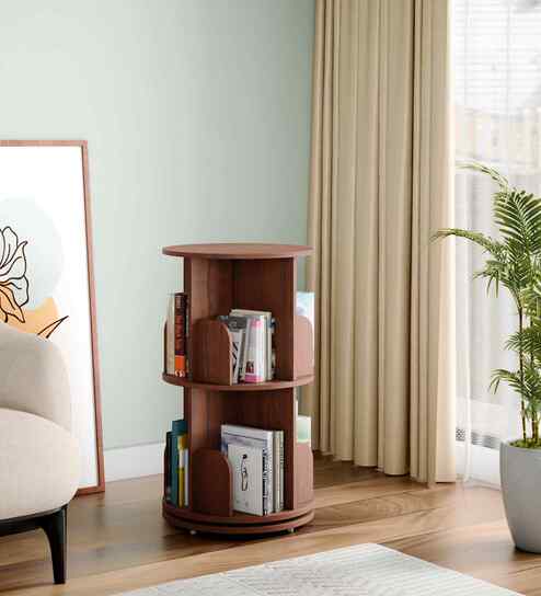 Tornado 360 Rotating 2-Tier Bookshelf In Brown In Brown finish