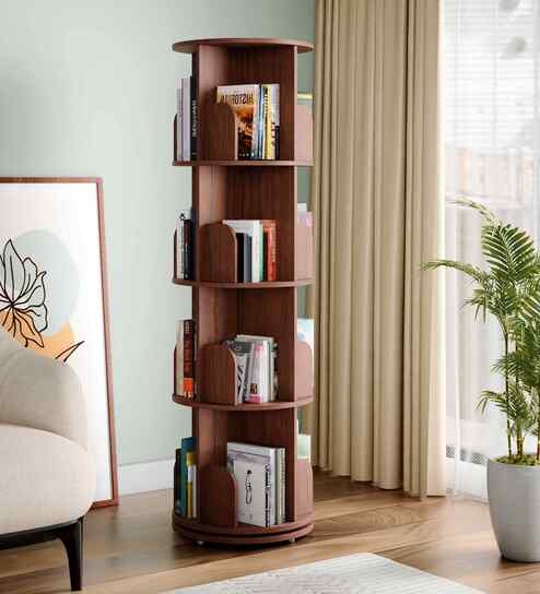 Tornado 360 Rotating 4-Tier Bookshelf In Brown In Brown finish