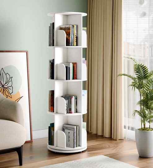 Tornado 360 Rotating 4-Tier Bookshelf In White In White finish