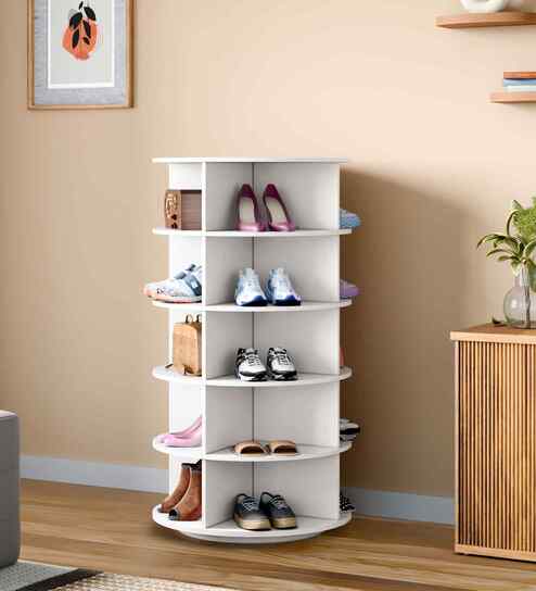 Tornado 20 Pair 360 Rotating 5-Tier Shoe Rack In White In White finish