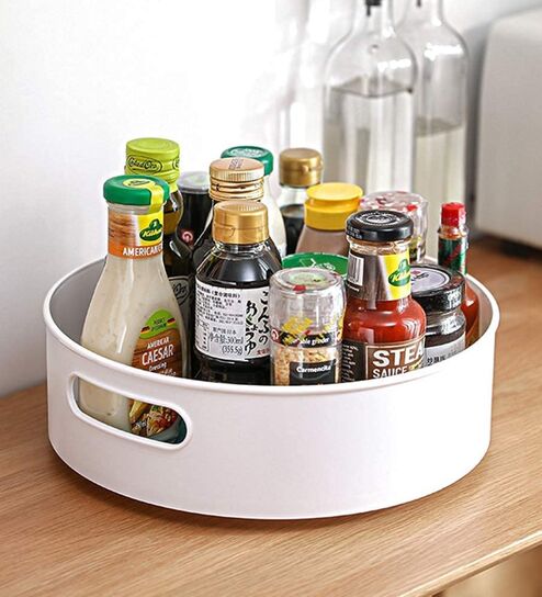 360 Degree Rotating Spice Storage Tray Kitchen Cabinet Turntable Cosmetic Organizer Basket