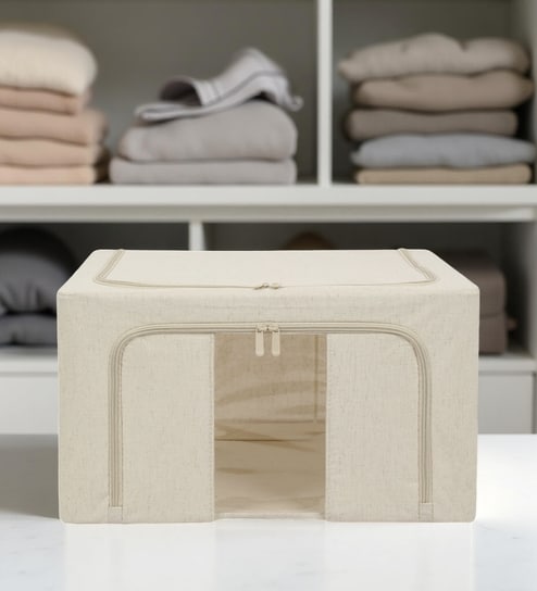 36L Collapsible Fabric Storage Bin with Window, Foldable Organizer Box with Steel Frame